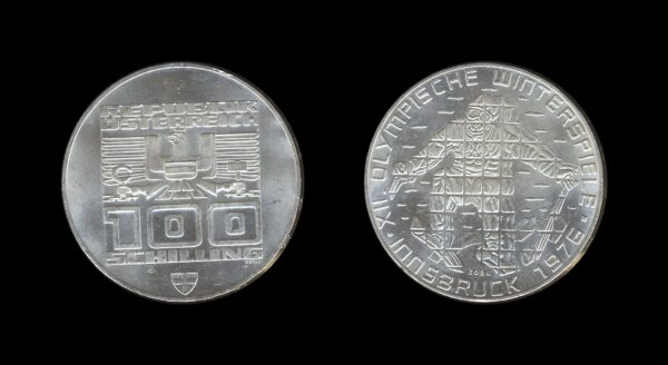 Austria Austrija 100 Schilling 1975 – Olympics (Vienna mint) Srebrnjak