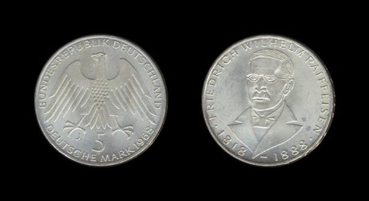 Germany Njemačka 5 Mark 1968 – Friedrich Wilhelm Raiffeisen