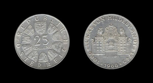 Austria Austrija 25 Schilling 1968 – Lukas von Hildebrandt Srebrnjak