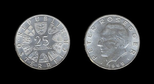 Austria Austrija 25 Schilling 1969 – Peter Rosegger Srebrnjak