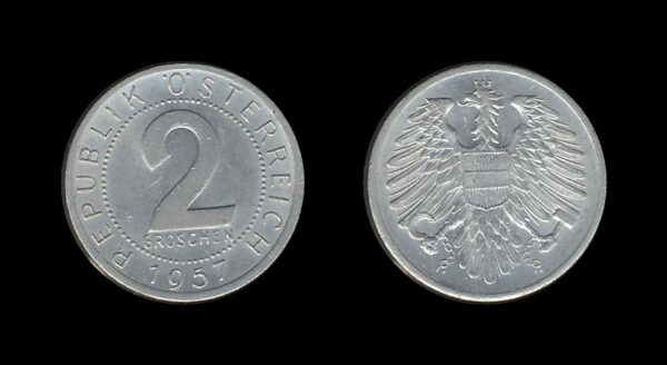 Austria Austrija 2 Groschen 1957