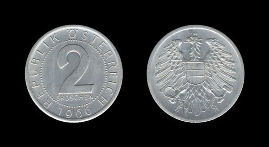 Austria Austrija 2 Groschen 1966