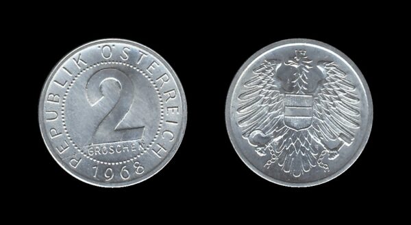 Austria Austrija 2 Groschen 1968