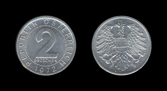 Austria Austrija 2 Groschen 1972