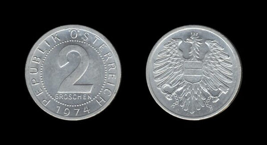 Austria Austrija 2 Groschen 1974