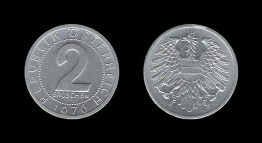 Austria Austrija 2 Groschen 1976