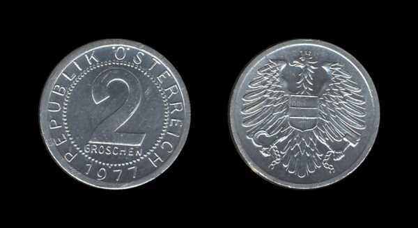 Austria Austrija 2 Groschen 1977