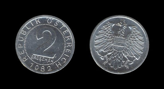 Austria Austrija 2 Groschen 1982