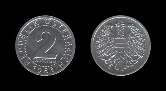 Austria Austrija 2 Groschen 1983