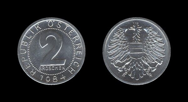 Austria Austrija 2 Groschen 1984