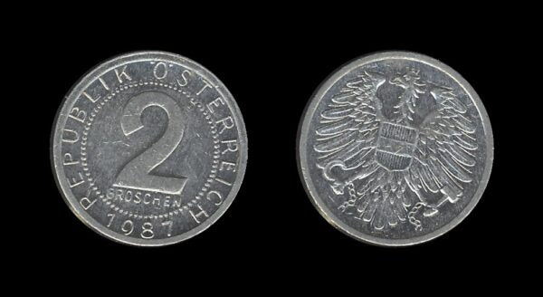 Austria Austrija 2 Groschen 1987