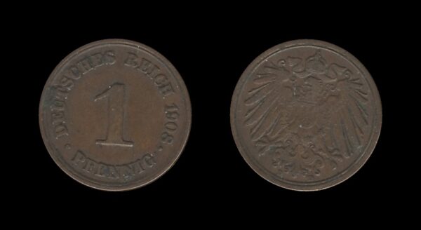 Germany Njemačka 1 Pfennig 1908 D – Wilhelm II