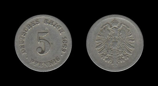 Germany Njemačka 5 Pfennig 1889 F – Wilhelm I