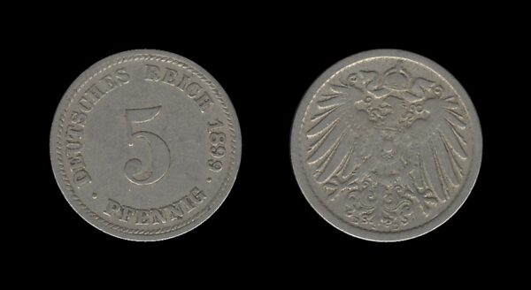 Germany Njemačka 5 Pfennig 1899 D – Wilhelm II