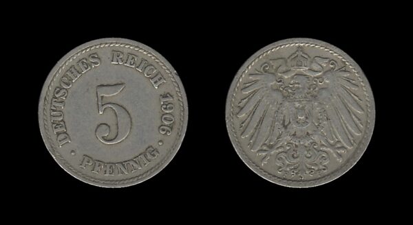 Germany Njemačka 5 Pfennig 1906 F – Wilhelm II