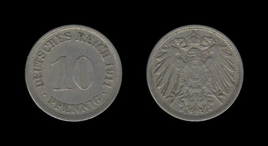 Germany Njemačka 10 Pfennig 1911 F – Wilhelm II