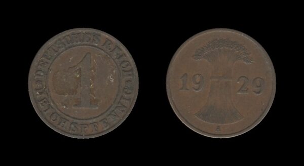 Germany Njemačka Weimar Republic 1 Reichspfennig 1929 A