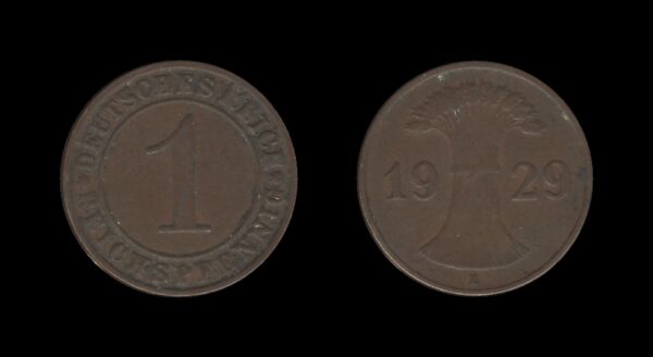 Germany Njemačka Weimar Republic 1 Reichspfennig 1929 E