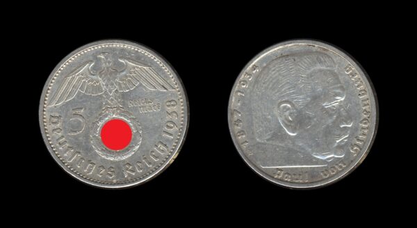 Germany Njemačka 3. Reich 5 Reichsmark 1938 E – Paul von Hindenburg