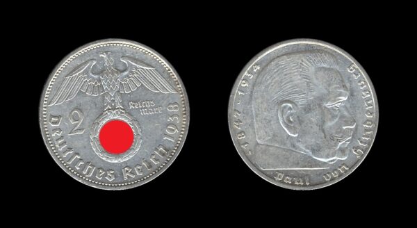 Germany Njemačka 3. Reich 2 Reichsmark 1938 A – Paul von Hindenburg