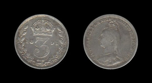 United Kingdom Velika Britanija 3 Pence 1891 – Victoria