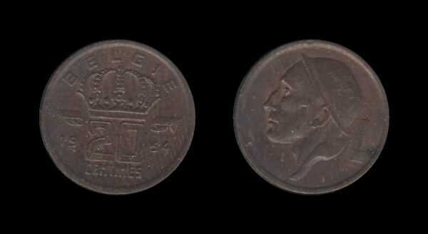 Belgium Belgija 20 Centimes 1954 (Dutch text)