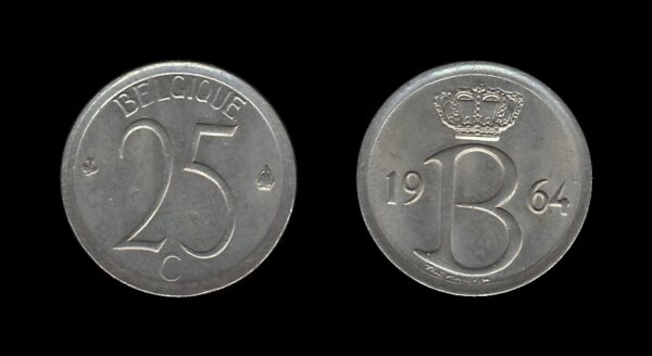 Belgium Belgija 25 Centimes 1964 – Baudouin I (French text)