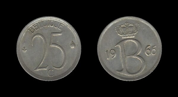 Belgium Belgija 25 Centimes 1966 – Baudouin I (French text)