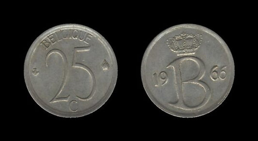 Belgium Belgija 25 Centimes 1966 – Baudouin I (French text)