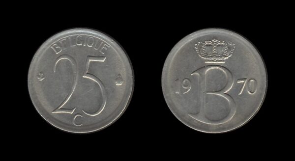 Belgium Belgija 25 Centimes 1970 – Baudouin I (French text)