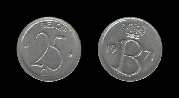 Belgium Belgija 25 Centimes 1971 – Baudouin I (Dutch text)