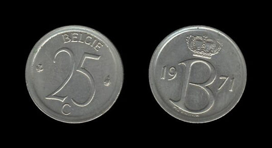 Belgium Belgija 25 Centimes 1971 – Baudouin I (Dutch text)