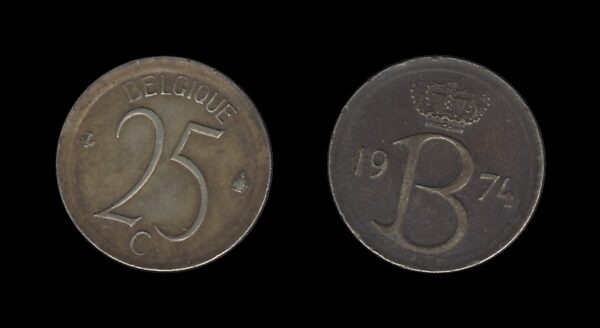 Belgium Belgija 25 Centimes 1974 – Baudouin I (French text)