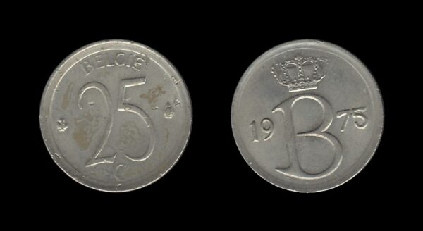 Belgium Belgija 25 Centimes 1975 – Baudouin I (Dutch text)