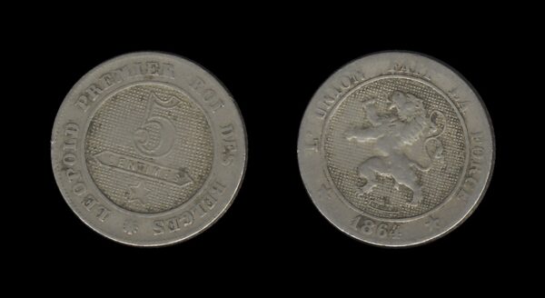 Belgium Belgija 5 Centimes 1864 – Léopold I (French text)