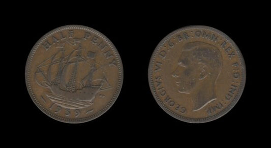 United Kingdom Velika Britanija 1/2 Penny 1939 – George VI