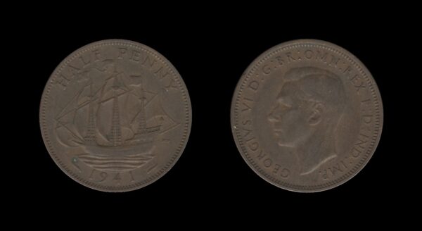 United Kingdom Velika Britanija 1/2 Penny 1941 – George VI