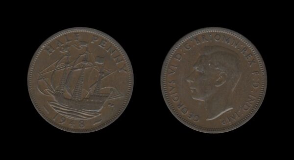 United Kingdom Velika Britanija 1/2 Penny 1948 – George VI