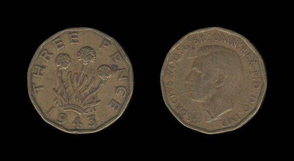 United Kingdom Velika Britanija 3 Pence 1943 – George VI