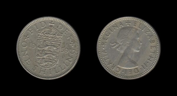 United Kingdom Velika Britanija 1 Shilling 1959 – Elizabeth II (English crest)