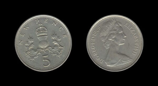 United Kingdom Velika Britanija 5 New Pence 1969 – Elizabeth II