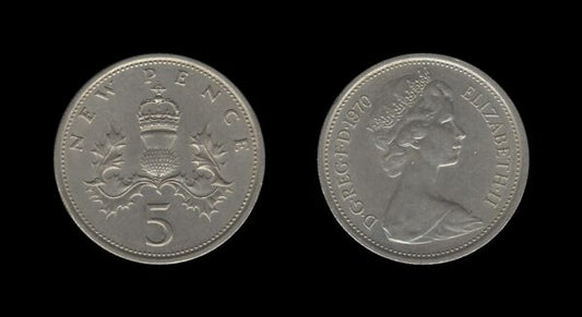 United Kingdom Velika Britanija 5 New Pence 1970 – Elizabeth II