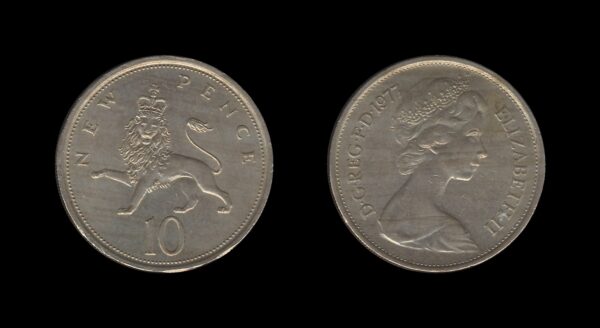 United Kingdom Velika Britanija 10 New Pence 1977 – Elizabeth II