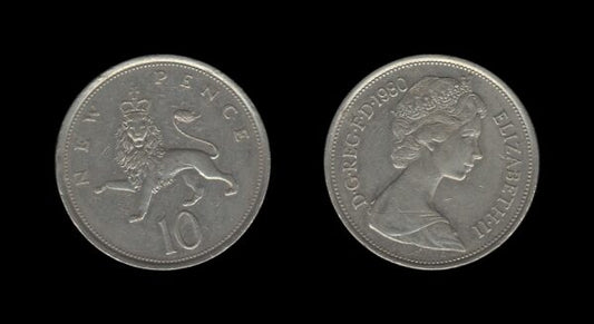 United Kingdom Velika Britanija 10 New Pence 1980 – Elizabeth II