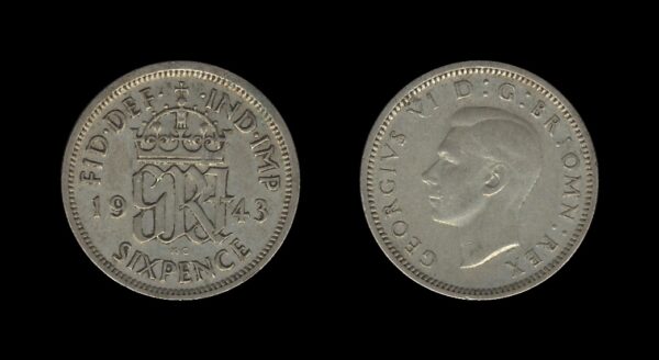 United Kingdom Velika Britanija 6 Pence 1943 – George VI