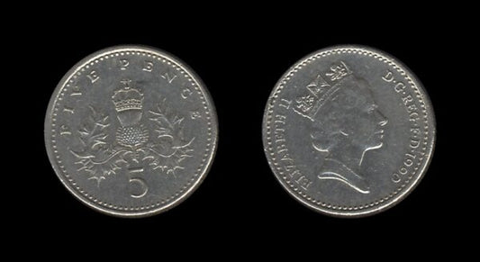 United Kingdom Velika Britanija 5 Pence 1990 – Elizabeth II