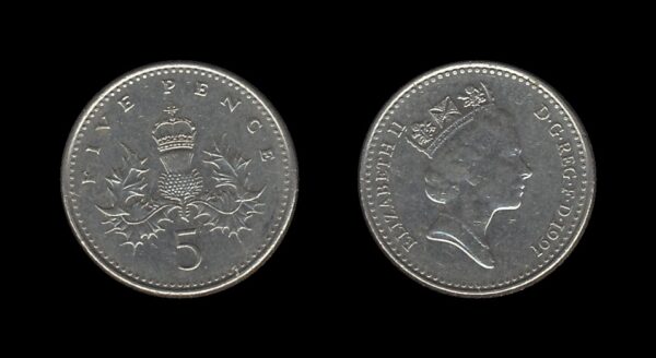 United Kingdom Velika Britanija 5 Pence 1991 – Elizabeth II