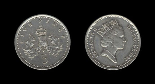 United Kingdom Velika Britanija 5 Pence 1992 – Elizabeth II