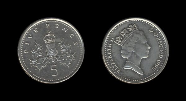 United Kingdom Velika Britanija 5 Pence 1995 – Elizabeth II