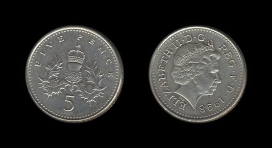 United Kingdom Velika Britanija 5 Pence 1998 – Elizabeth II